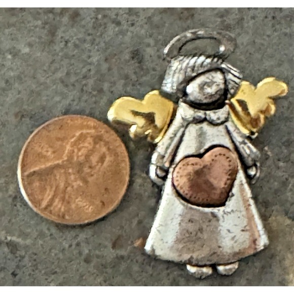 Angel Brooch AJMC Gold Tone Wings Silver Tone Dress Heart Motif Pin vintage - Picture 7 of 12